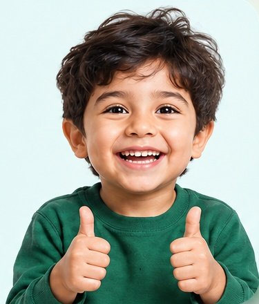 Happy preschool child giving thumbs up